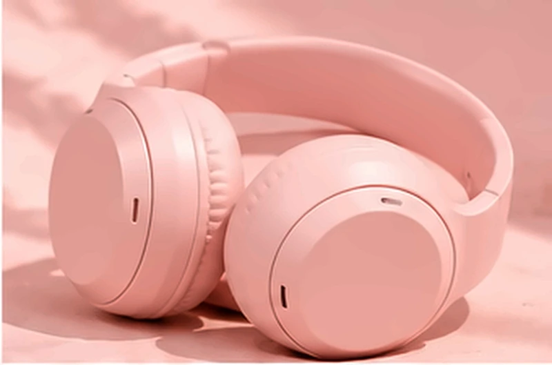 Blush Cloudpuff headphones folded flat