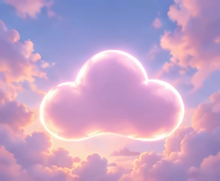 A glowing pink cloud floating in a sunset sky